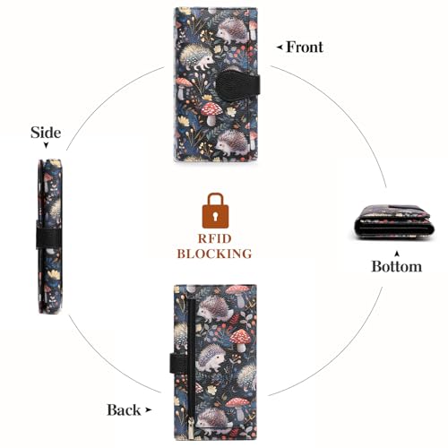GOIACII Women's Wallet RFID Blocking Large Capacity Card Holder Ladies Phone Clutch Travel Long Purse Hedgehog Print - color: Z03 Hedgehog Print Black