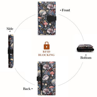 GOIACII Women's Wallet RFID Blocking Large Capacity Card Holder Ladies Phone Clutch Travel Long Purse Hedgehog Print - color: Z03 Hedgehog Print Black