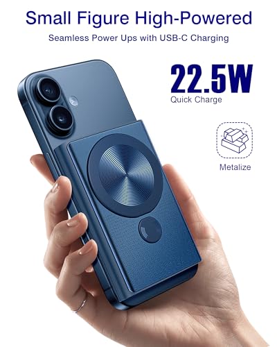 Kesguar Magnetic Portable Charger, 10000mAh 22.5W PD Super Fast Charging Wireless Power Bank. Ultra-Strong Magnet, USB C in&Out Battery Pack for Magsafe, iPhone 17/16/15/13/12 Pro Series - color: Blue