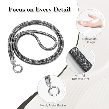 TiMOVO Rhinestone Phone Lanyard Crossbody Chain, Black - color: Black