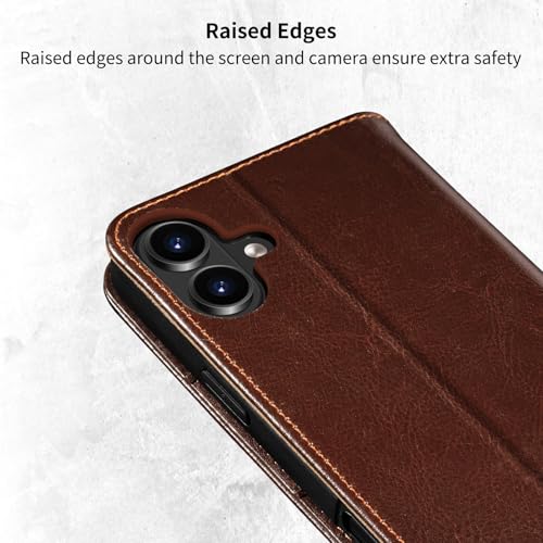 Belemay Leather Wallet Case Compatible with iPhone 17, Premium Cowhide Leather Two-Tone Effect, RFID Blocking Card Holders, Shockproof TPU Shell, Kickstand, Protective Flip Cover, 6.3", Brown - color: Brown, size: iPhone 17