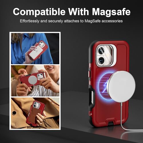 Follaroma Magnetic for iPhone 17 Case with Camera Stand, Red, 6.3" | Built-in Glass Camera Cover,Compatible with MagSafe,Heavy Duty Shockproof Protective,Military-Grade Anti-DropDual Layer Cover - color: Black Red, size: iPhone 17 6.3''