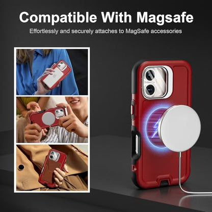 Follaroma Magnetic for iPhone 17 Case with Camera Stand, Red, 6.3" | Built-in Glass Camera Cover,Compatible with MagSafe,Heavy Duty Shockproof Protective,Military-Grade Anti-DropDual Layer Cover - color: Black Red, size: iPhone 17 6.3''