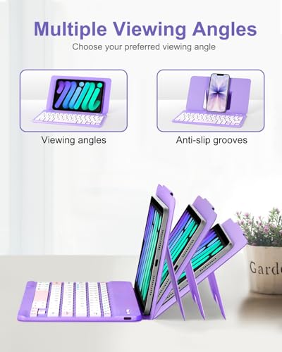 EAMPANG Universal Bluetooth Keyboard and Case for Tablet/Phone/Laptop | Wireless Portable Slim Keypad and Mice Rechargeable with Adjustable Bracket for iPad A16/Mini/Air/iPhone/Galaxy Z Fold Purple - color: Purple