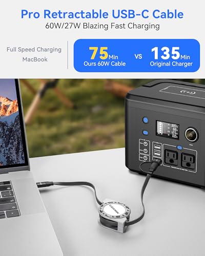 3 in 1 Retractable Charging Cable, USB A/C Charging Cable - size: A TO 60W:1PACK
