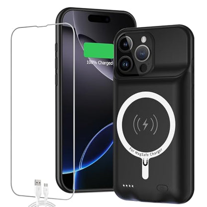 Battery Case for iPhone 16 Pro, Full Encircle 10000mAh High Capacity Rechargeable Portable Charger Case Extended Battery Pack for iPhone 16 Pro (6.3 inch) Wireless Charging Cover with Carplay-Black - size: iPhone 16 Pro (6.3 inch)