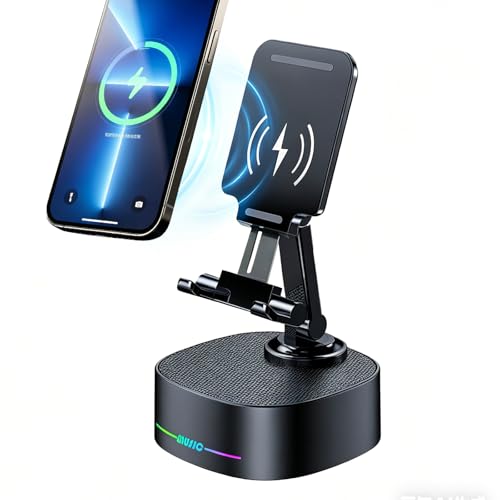 Bluetooth Speaker with Wireless Charging and Cell Phone Stand, Black