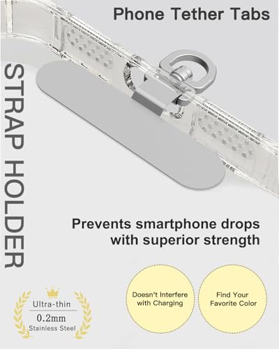 2 Pack Stainless Steel Phone Tether Tabs - Sturdy Universal Lanyard Patches for phone cases - color: Gray Blue