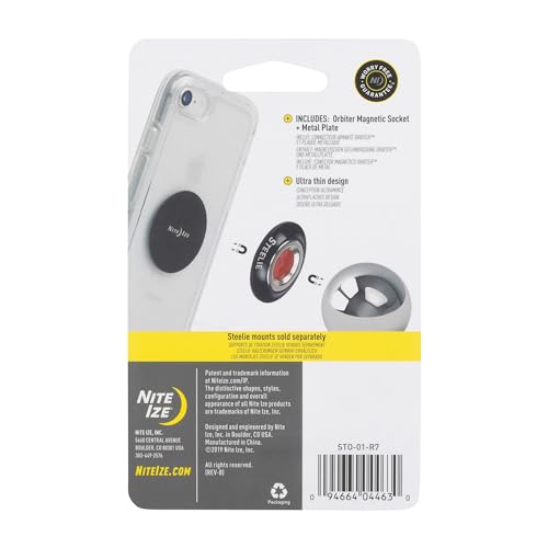 Nite Ize Steelie Orbiter Magnetic Socket and Metal Plate - Car Mobile Phone Holder - Phone Metal Plate - Magnetic Phone Holder - Black - style: Orbiter Socket