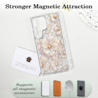 for Samsung Galaxy S24 Ultra Magnetic Case【Compatible with MagSafe】 Aesthetic Oil Painting Stained Glass Flower Design, Slim Fit Hard PC Back Shockproof Cute Clear Phone Cover, Light Pink - color: Light Pink, size: Galaxy S24 Ultra