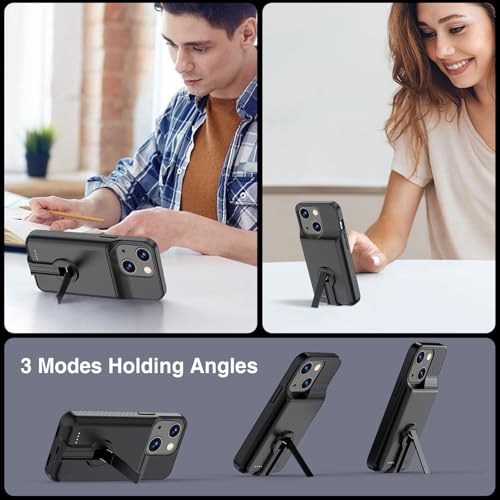 GIN FOXI Battery Case for iPhone 13/13 Pro/14/14 Pro Rechargeable Charging Case with Stand 7000mAh Ultra-Slim Anti-Fall Protection Extended Charger Cover for 14/14Pro/13/13 Pro 6.1" Black