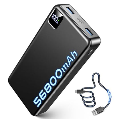 Portable Charger 56800mAh, 22.5W Fast Charging Power Bank with LED Display - color: Black