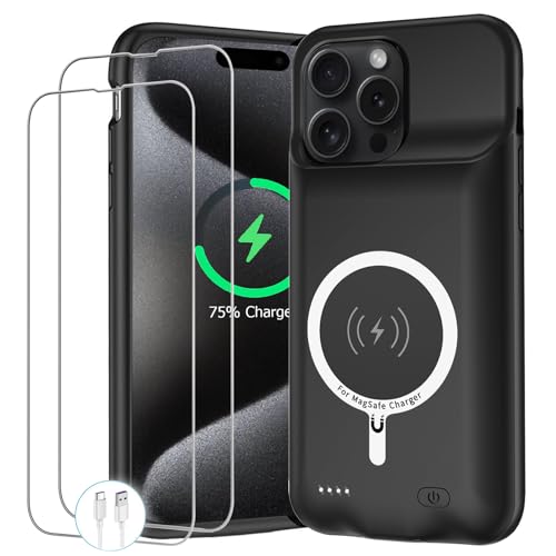 Battery Case for iPhone 15 Pro Max,12000mAh Portable Protective Charging Case with Wireless Charging Compatible for iPhone 15 Pro Max (6.7 inch) Extended Battery Pack Charger Case with Carplay (Black) - size: iPhone 15 Pro Max