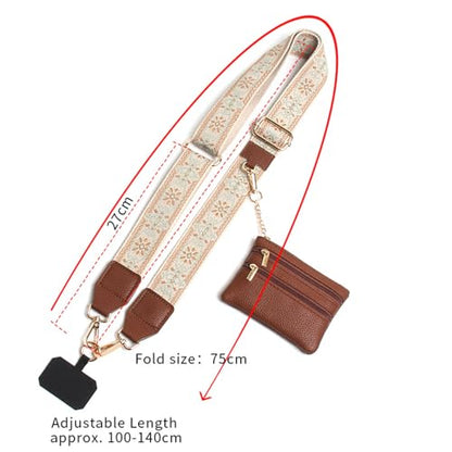 Phone Strap with Zippered Pouch, Clip and Go Strap for Phone with Wallet Crossbody, Adjustable Crossbody Phone Strap-3 - color: Jacquard Gray