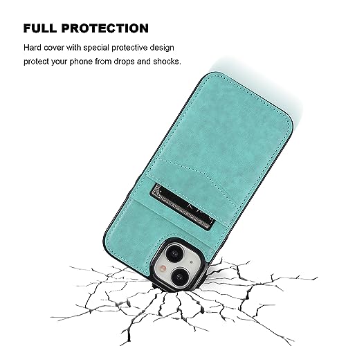 KIHUWEY for iPhone 15 Plus Wallet Case Card Holder Kickstand, Mint Green | Credit Card Slots, PU Leather, Magnetic Clasp, Flip Heavy Duty Protection Cover for Men and Women - color: Mint Green