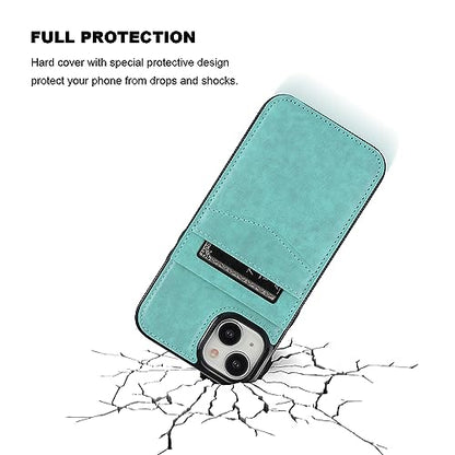KIHUWEY for iPhone 15 Plus Wallet Case Card Holder Kickstand, Mint Green | Credit Card Slots, PU Leather, Magnetic Clasp, Flip Heavy Duty Protection Cover for Men and Women - color: Mint Green