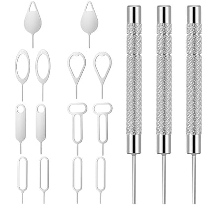 Qianyu 17 PCS SIM Card Removal Tool Set, Stainless Steel Phone Tray Opener Pin SIM Card Pin Universal SD Cards Tray Watchchain Link Remover Compatible with Smartphones Tablets