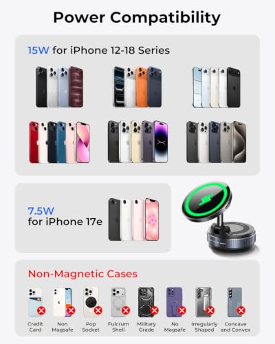 MRGLAS 【Upgraded】 15W for iPhone 18 Pro Max MagSafe Car Mount Phone Charger