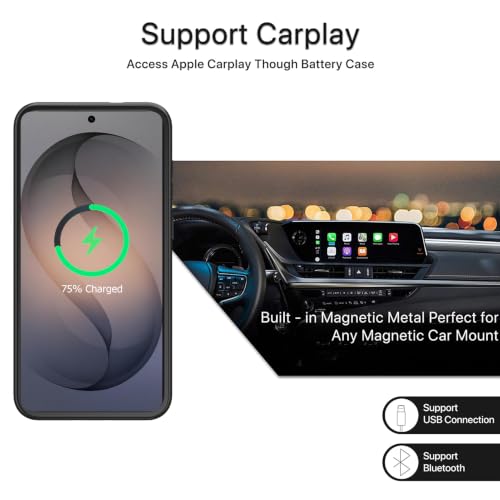 Battery Case for Galaxy S26,Upgraded 10000mAh High Capacity Rechargeable Portable Protective Extended Charger Case Wireless Charging Compatible with s26 (6.3 inch) Charging Case & Carplay Black - size: Galaxy S26