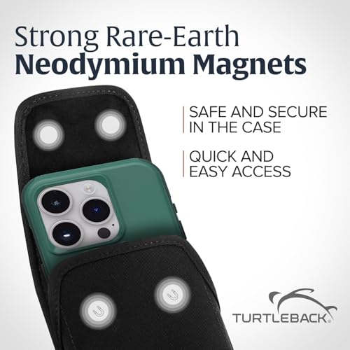 Turtleback Belt Clip for iPhone 16 Pro Max, 15 Pro Max, 14 Pro Max -Medium- Fits w/Shockproof Commuter Style Cases - Premium Black Nylon, Vertical Belt Holder Magnetic Closure, HD Rotating Clip - color: Vertical - Nylon w/ HD Clip, size: Medium