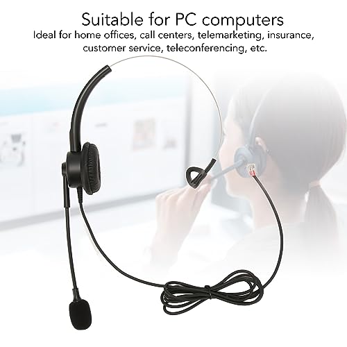 Telephone Headset Single Ear, Professional Noise Canceling Adjustable Wired Phone Headset for Call Center Customer Service, Noise Canceling Business Single Ear