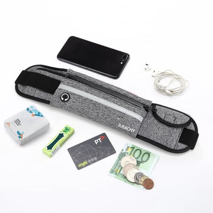 Jueachy Running Belts for Women Waterproof Fanny Pack Running Waist Pouch Phone holder Adjustable Sports Money Belt with Headphone Port - color: Grey