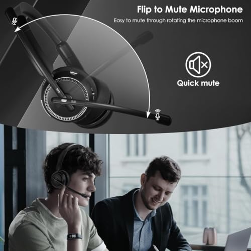 Upgrade ANC & ENC Wireless Headset with Mic for Work(Flip-to-Mute & Dongle) - color: Black