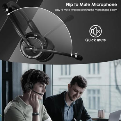 Upgrade ANC & ENC Wireless Headset with Mic for Work(Flip-to-Mute & Dongle) - color: Black