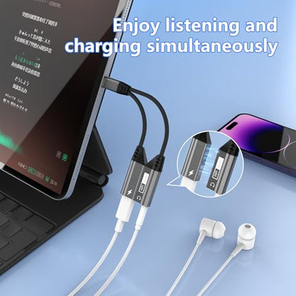 Magnetic 2-IN-1 Lightning to 3.5mm Audio Jack Headphone and Charge Cable Adapter for iPhone，【Apple MFi Certified】Earphone Converter Splitter Support Music+Charge+HiFi+Mic for iPhone 14 Pro/14 13 12 11