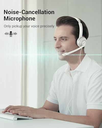 NUBWO HW02 USB Headset with Microphone Noise Cancelling & in-line Control - color: White, size: 1 pack