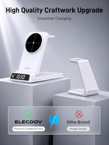 3 in 1 Charging Station for Apple, Travel Wireless Charger with Clock - color: white