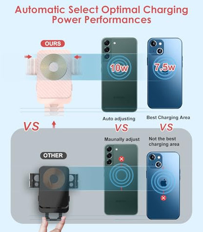 Wireless Car Charger 15W Fast Charging Auto-Clamping Air Vent Phone Mount - color: Pink