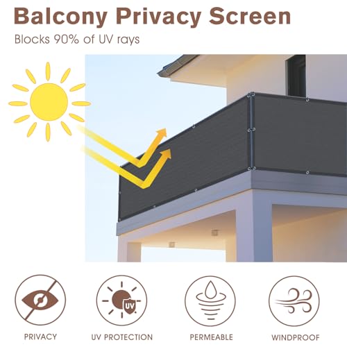SUNNY GUARD 3' x 10' Balcony Privacy Screen, HDPE Patio Railing Cover Fence - color: Dark Gray, size: 0 3' x 1 0'