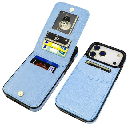 KIHUWEY for iPhone 17 Pro Max Wallet Case Card Holder, Lichee Light Blue | Credit Card Slots, PU Leather, Kickstand, Flip Heavy Duty Protection Cover for Men and Women - color: Lichee Light Blue