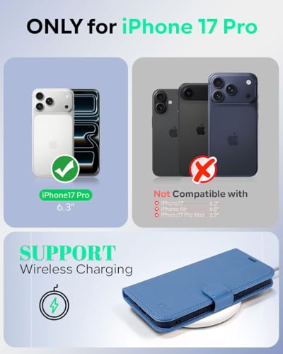 OCASE Compatible with iPhone 17 Pro Wallet Case, PU Leather Flip Folio Case with Card Holders RFID Blocking Kickstand [Shockproof TPU Inner Shell] Phone Cover 6.3 Inch 2025, Light Blue - color: Light Blue
