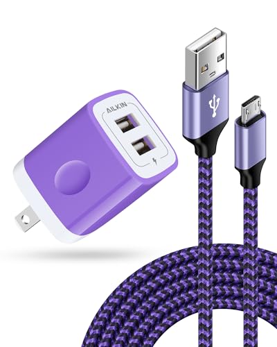 PS4 Controller Charging Cable with Dual USB Charger Block – Micro USB Cable - color: Purple, style: Micro