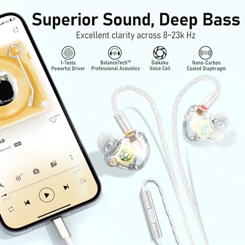 Audiovance Vibes 202ML HiFi Wired Earbuds for iPhone 14/13/12/11/X, Pro Max - color: 2-Clear