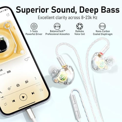 Audiovance Vibes 202ML HiFi Wired Earbuds for iPhone 14/13/12/11/X, Pro Max - color: 2-Clear