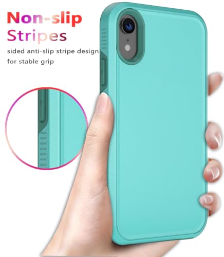 Diverbox for iPhone XR Case [Tempered Glass Screen Protector] [Shockproof] [Dropproof] Heavy Duty Protection Phone Case Cover for Apple iPhone XR (Teal) - color: Teal-2in1