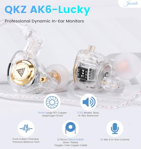 Wired Gaming Earbuds with Mic, 11mm Dynamic Driver HiFi in Ear Monitors, 3-Way Adjustable Tuning Switch Detachable Cable IEM Earphones, Deep Bass Noise Isolating Headphones for Musician Game PC Laptop - color: White