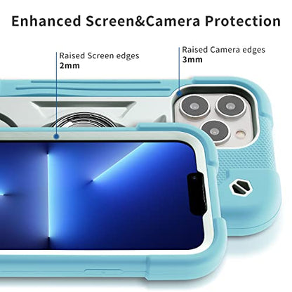 MARKILL Compatible with iPhone 13 Pro Max Case 6.7 Inch with Ring Stand, Heavy-Duty Military Grade Shockproof Phone Kids Cover for iPhone 13 Pro Max - color: Ice Blue, size: iPhone 13 Pro Max 6.7"