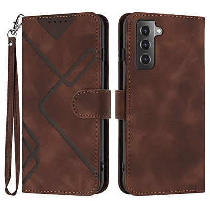 for Samsung S21 Case Wallet Card Holder Strap (Brown) | PU Leather Pattern, Card Slots, Cash Pocket, Kickstand, Magnetic Closure, Flip Cover, TPU Inner, Shockproof Protective - color: Brown