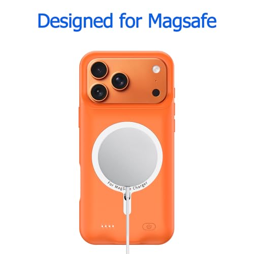 Battery Case for iPhone 17 Pro Max, 12000mAh Protective Charging Case with Wireless Charging Compatible with iPhone 17 Pro Max (6.9 inch) Rechargeable Battery Pack Charger Cover with Carplay (Orange) - size: iPhone 17 Pro Max Orange -12000mAh