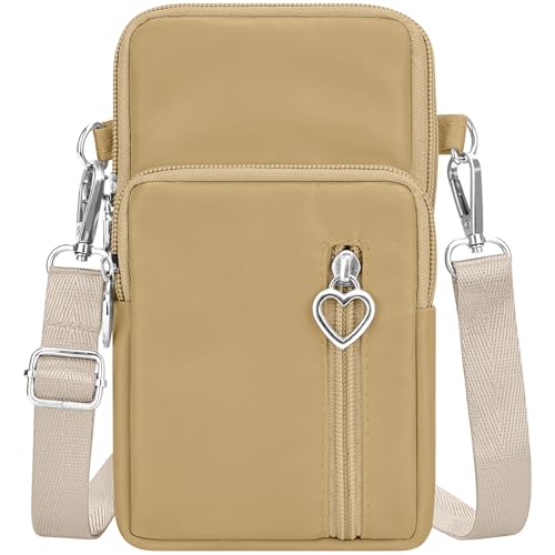 YINHEXI Small Crossbody Bags for Women Trendy, Mini Triple Compartment Cell Phone Crossbody Wallet Purses - color: Khaki-2
