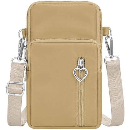 YINHEXI Small Crossbody Bags for Women Trendy, Mini Triple Compartment Cell Phone Crossbody Wallet Purses - color: Khaki-2