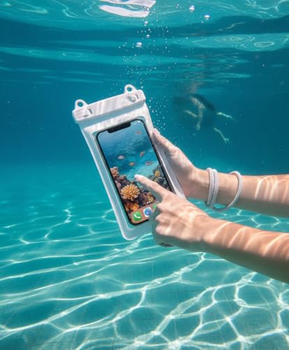 IPX8, 7.4Waterproof Phone Pouch, Universal Fit(iPhone 16 15 14 13 Plus Pro, 12 11 Pro, XR X 8 7 6S Plus SE, Galaxy S25 S24 S23 S20 Series Pixel, Lanyard Included (White) 1pack - color: White
