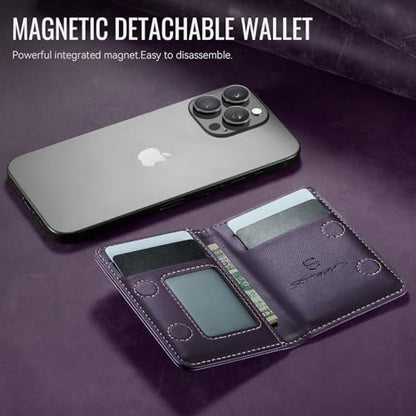 Strapurs Magnetic Card Holder Compatible with MagSafe Phones and Cases, PU Leather Phone Wallet for iPhone 17/16/15/14/13/12/Pro/Max/Plus/Air, 4 Card Slots RFID Blocking with Zipper Pocket - Purple - color: Purple