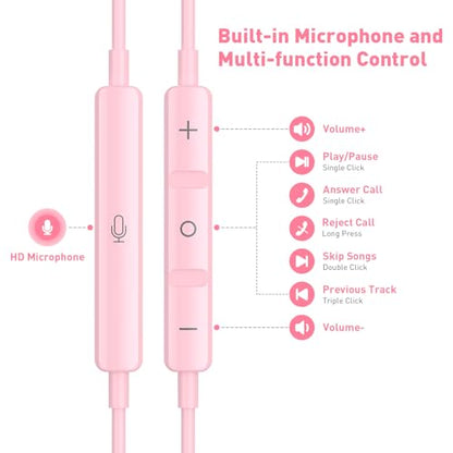 USB C Headphones Magnetic Wired Earbuds with Mic Volume Control 4ft Pink - color: Rose-Pink