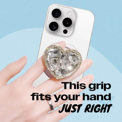 OnTheGrip Compatible with Magsafe Cute Cubic Diamond Heart Shape Design Collapsible Mobile Phone Grip Stand Holder for Smartphone Tablet Cell Phone Accessory (Gold Small)