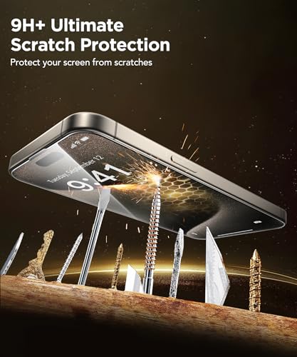 GONEZ 3-Pack Screen Protector for iPhone 15 Pro Max [6.7”] + 3-Pack Camera Lens Protector with Installation Frame, Sensor Protection, Compatible with Dynamic Island, Case Friendly Tempered Glass Film